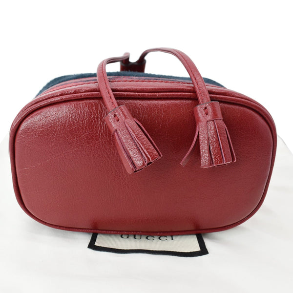 GUCCI Ophidia Mini Leather Trimmed Suede Bucket Bag Blue 550620