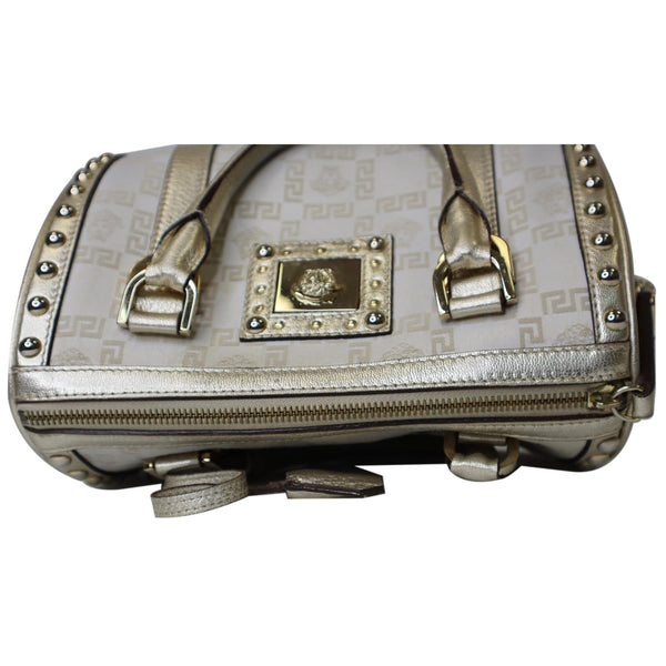 VERSACE Snap Out Of It Medusa Jacquard Boston Handbag Silver