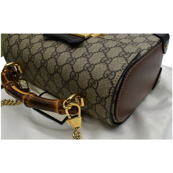 GUCCI Padlock Small GG Supreme Bamboo Top Handle Shoulder Bag Beige 603221