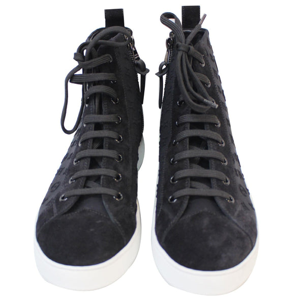 front side Lv High Top Suede Crafted Sneaker Bluee