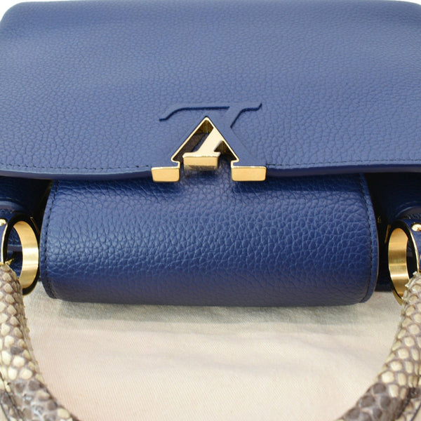 LOUIS VUITTON Capucines MM Taurillon Python Leather Satchel Bag Blue