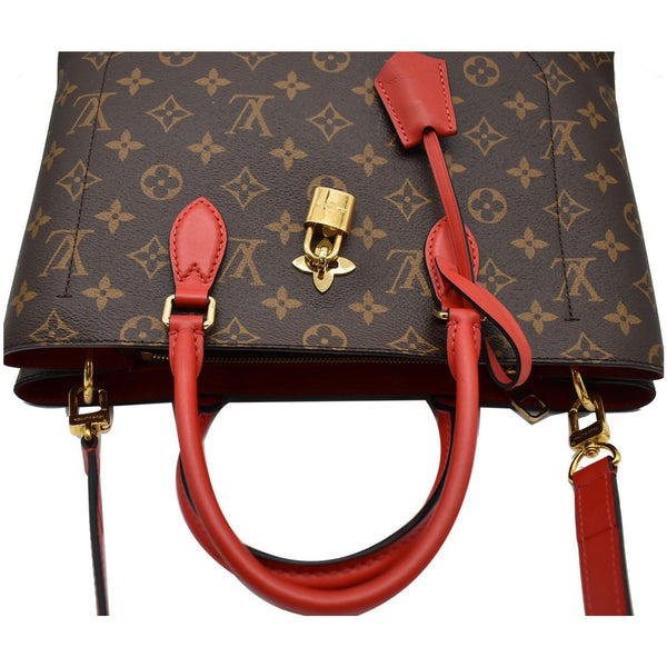 LOUIS VUITTON Flower Monogram Canvas Tote Shoulder Bag Red