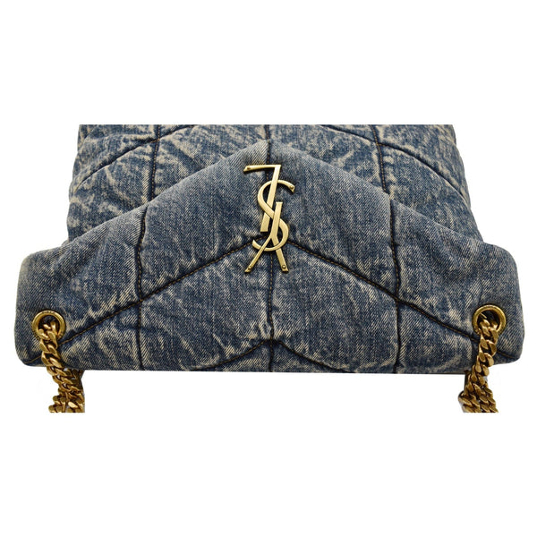 YVES SAINT LAURENT Vintage Puffer Medium Denim Canvas Shoulder Bag Blue