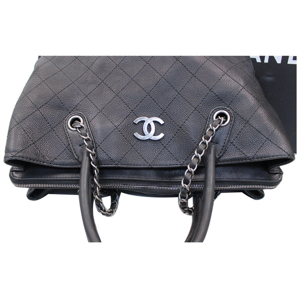 CHANEL Large Shopping Grained Vegetal Calfskin Tote Bag Black