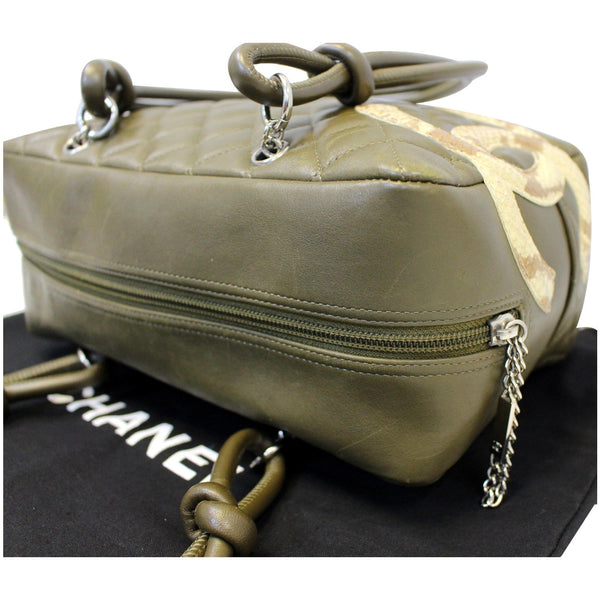 CHANEL Cambon Line Leather Shoulder Bag Dark Green