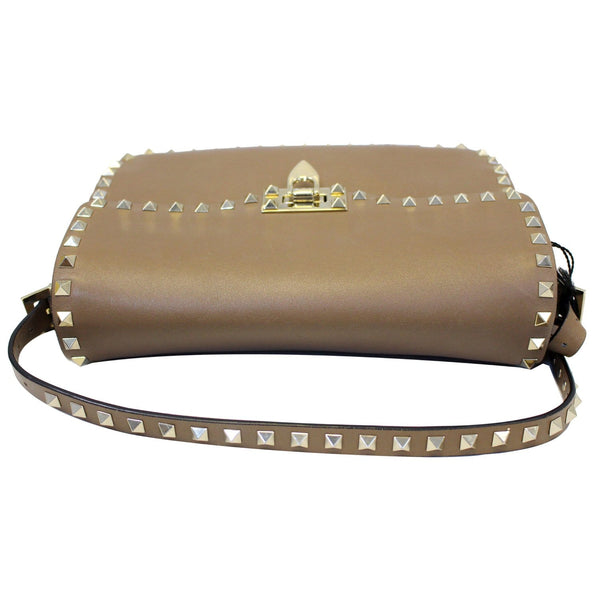 Valentino Rockstud Flap Leather Crossbody Bag Beige-US
