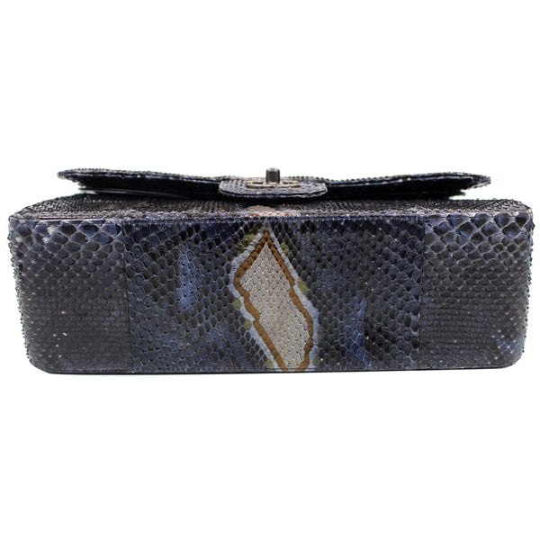 Chanel Timeless Classic Double Flap Bag Python Blue bottom view