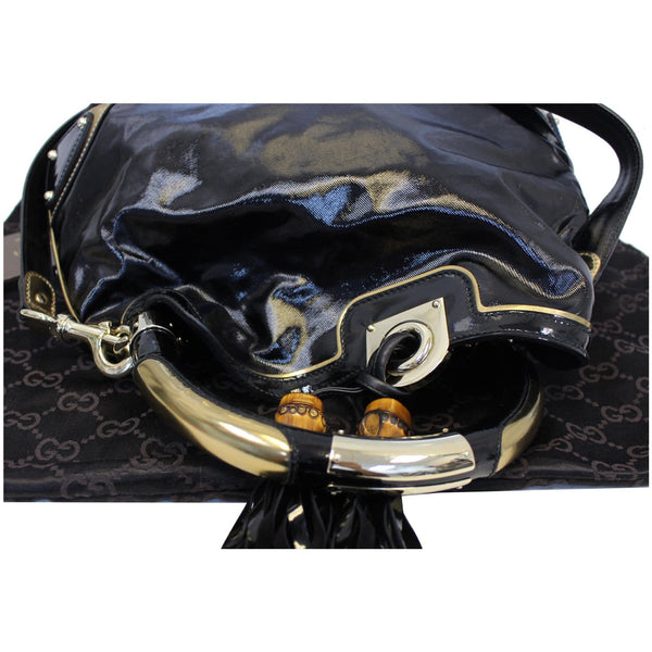 GUCCI Indy Babouska Leather Top Handle Shoulder Bag Black 185566