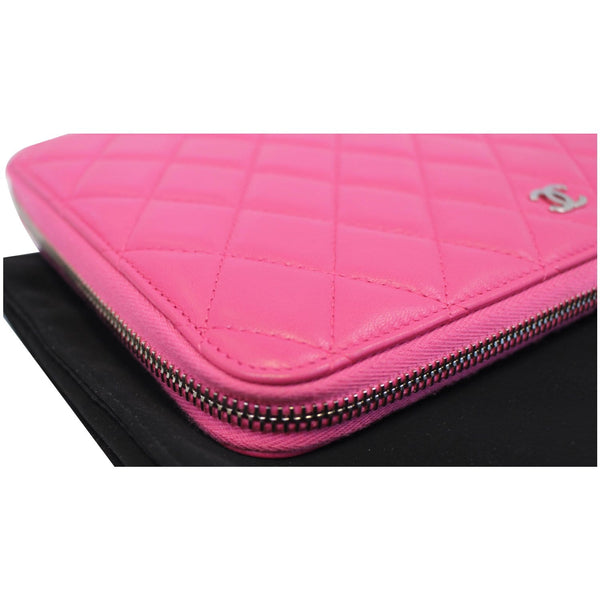 CHANEL Zip Around Lambskin Leather Large Organizer Wallet Pink