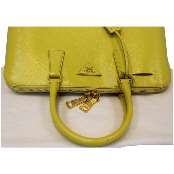 Prada Saffiano Lux Leather Top Handle Satchel Bag Yellow strap