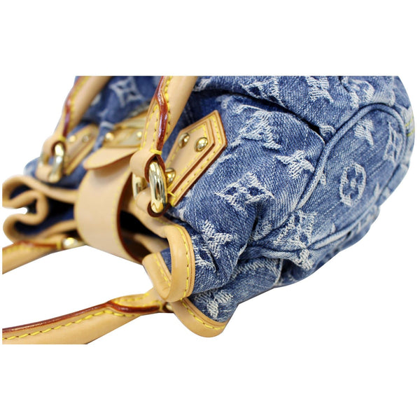 LOUIS VUITTON Pleaty Monogram Denim Satchel Bag Blue