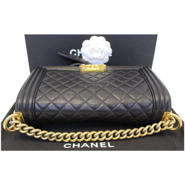 Chanel Le Boy Medium Flap Bag Caviar Leather Black bottom view