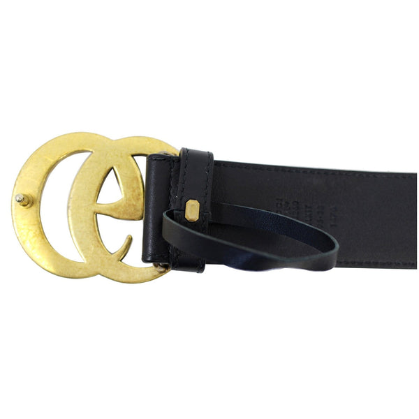 GUCCI Pearl Double G Black Leather Belt Size 44-US