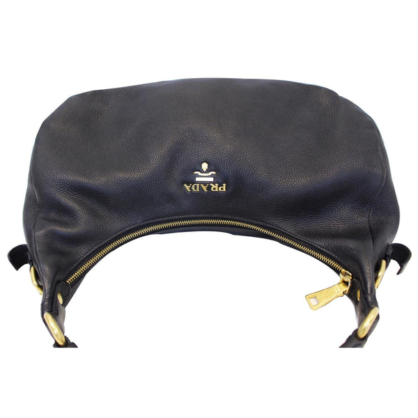 PRADA Vitello Daino Leather Hobo Bag Black