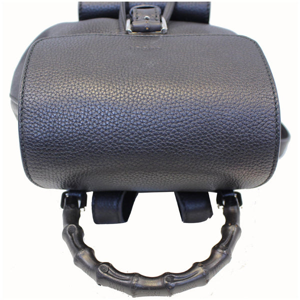 Gucci Bamboo Pebbled Leather Backpack Bag Black - top cover closure