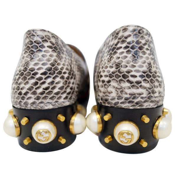 Gucci Mid-Heel GG Snakeskin Loafer Size US 7 Grey - heal backside
