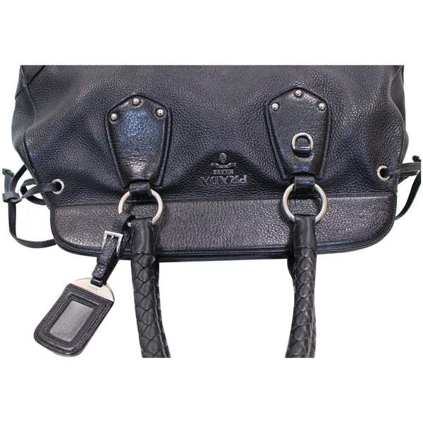 PRADA Vitello Daino Satchel Bag Black