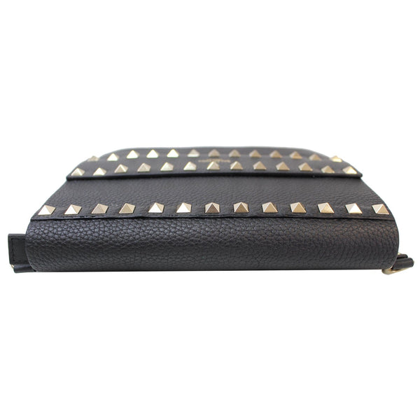 VALENTINO Garavani Small Rockstud Flap Leather Shoulder Bag Black