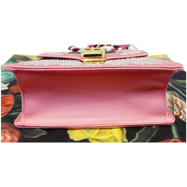 Gucci Shoulder Bag Mini Sylvie Satin Crystal Peony - bottom