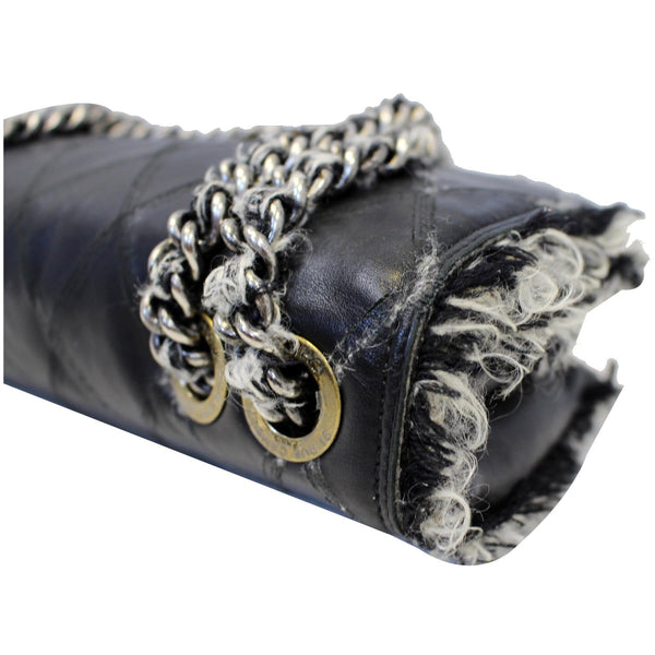 CHANEL Tweed Lambskin Leather Flap Bag Black