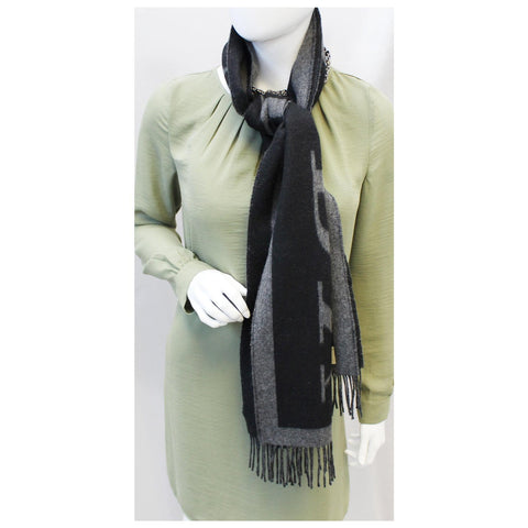 Burberry Scarf Logo Text Cashmere Black & Grey