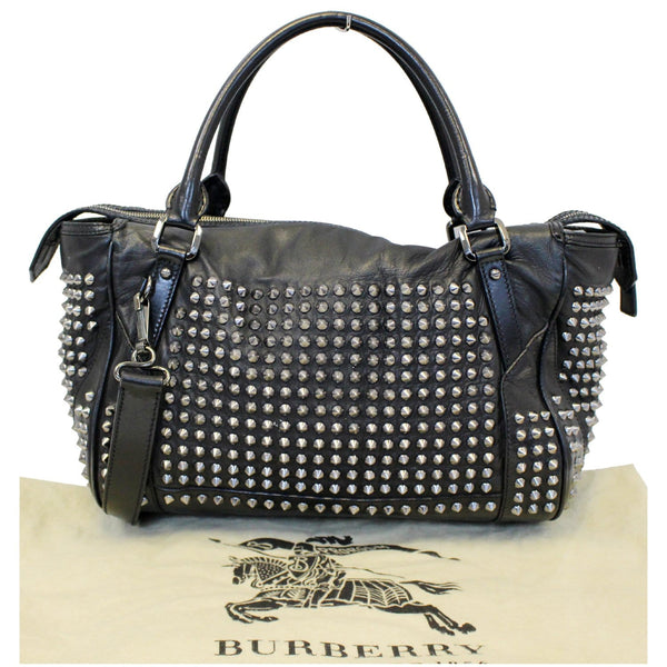 BURBERRY Studded Leather Satchel Shoulder Bag Black-US