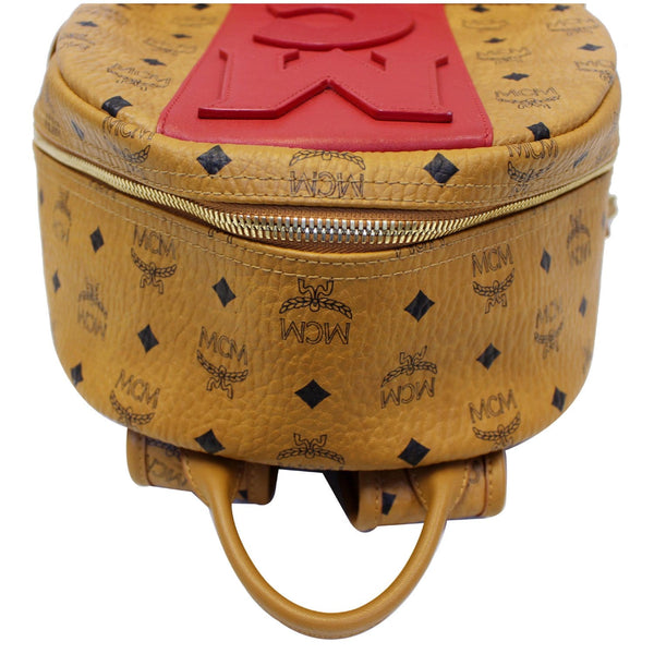 MCM Visetos Medium Stark Logo Stripe Backpack Cognac Red