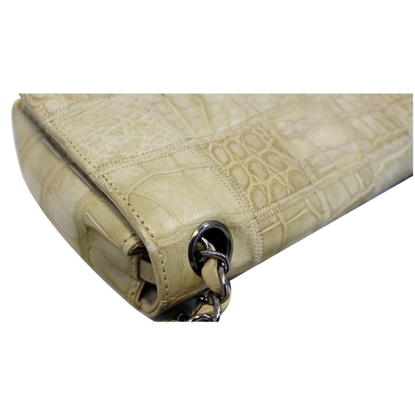 CHANEL Crocodile Quilted Classic Flap Shoulder Bag Beige