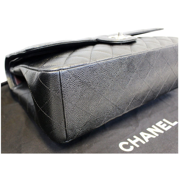 CHANEL Maxi Caviar Leather Jumbo Double Flap Shoulder Bag Black-US