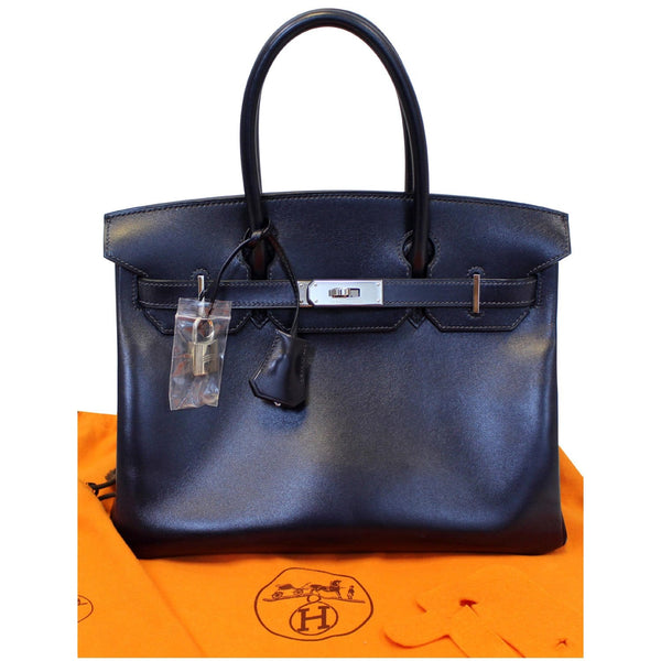 HERMES Birkin 30cm Smooth Calf Leather Silver Hardware Bag Navy Blue-US