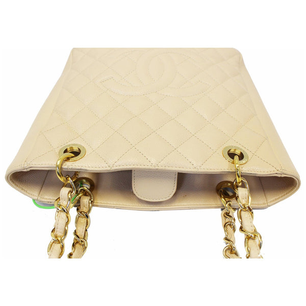 Chanel Tote Bag PST Caviar Leather Petit Shopping Beige full view