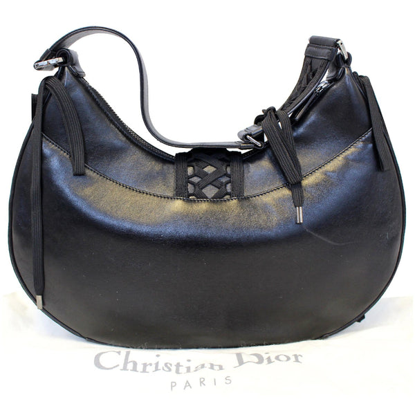 CHRISTIAN DIOR Lace Up Admit It Leather Hobo Bag Black