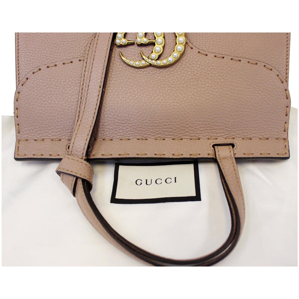GUCCI GG Marmont Leather Top Handle Shoulder Bag Taupe 442622
