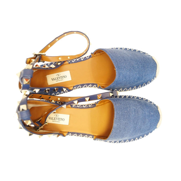 Valentino Flat Garavani Rockstud Denim Espadrilles - authentic