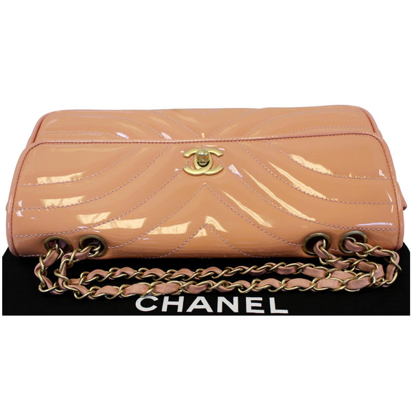 Chanel Flap Shoulder Bag Patent Leather Peach with chain