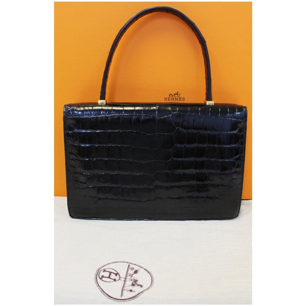 HERMES Piano 25Cm Crocodile Leather Flap Bag Black-US