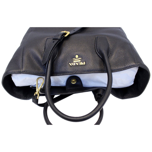 PRADA Vitello Daino Leather Shopping Tote Bag Black