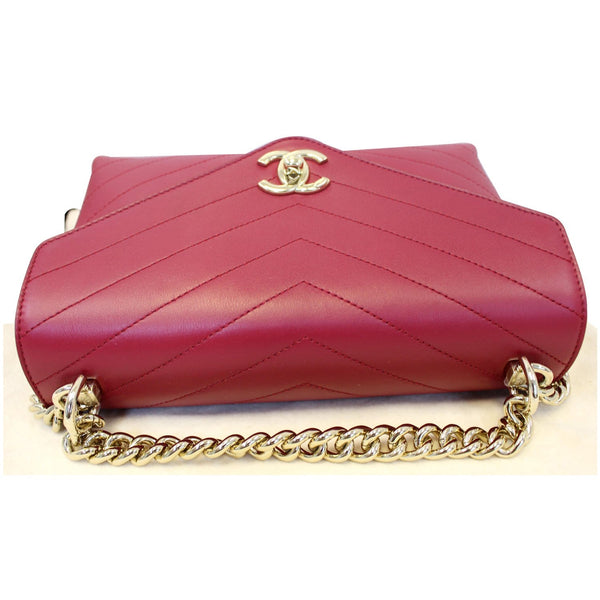 CHANEL Chevron Envelope Flap Lambskin Leather Shoulder Bag Red
