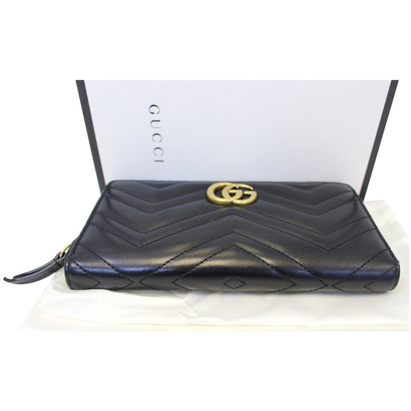 GUCCI Matelasse GG Marmont Zip Around Calfskin Wallet Black-US