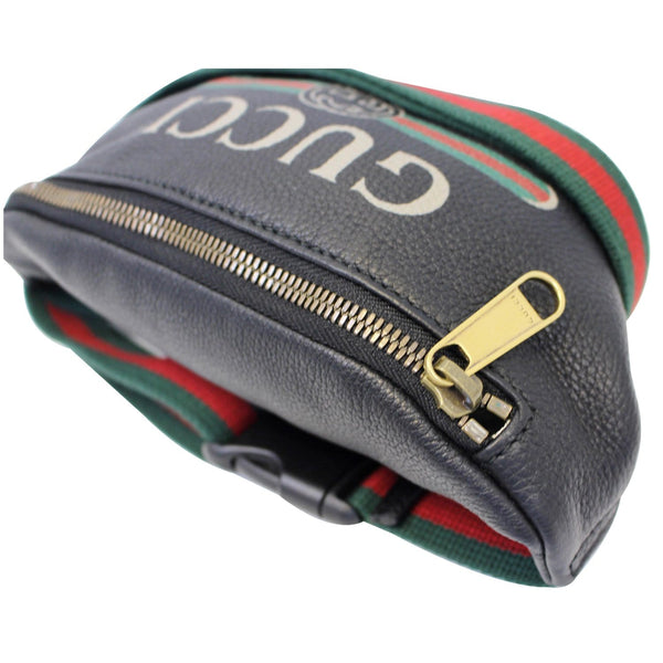 GUCCI Print Leather Black Belt Waist Bum Bag Small 527792