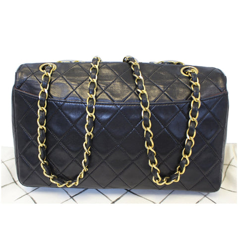 CHANEL Vintage Quilted Lambskin Leather Line Flap Bag Black-US
