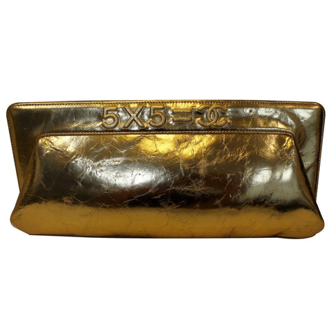 CHANEL Tweed We Need Metallic Lambskin Leather Clutch Gold