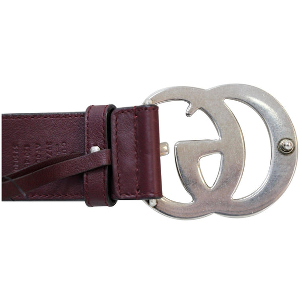 GUCCI Double G Buckle Leather Belt Size 44 Burgundy