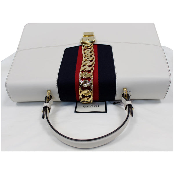 GUCCI Maxi Sylvie Calfskin Top Handle Bag White 477631