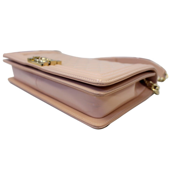 CHANEL Medium Boy Patent Leather Flap Bag Light Pink