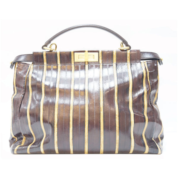 Fendi Peekaboo Striped Eel Skin Leather Shoulder Bag - front view
