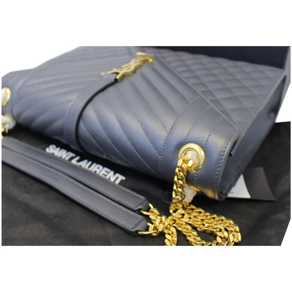 YVES SAINT LAURENT Envelope Large Matelasse Embossed Leather Shoulder Bag Dark Smog