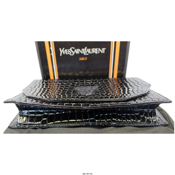 YVES SAINT LAURENT Black Crocodile Leather Clutch Bag-US