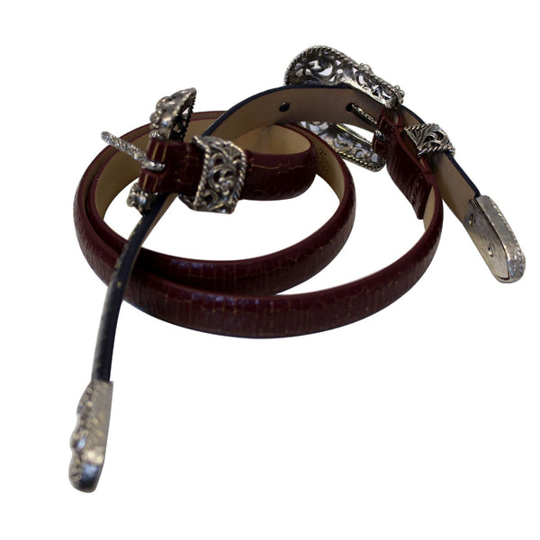 CHANEL Black/Red Leather Women's Belt Size 36-US