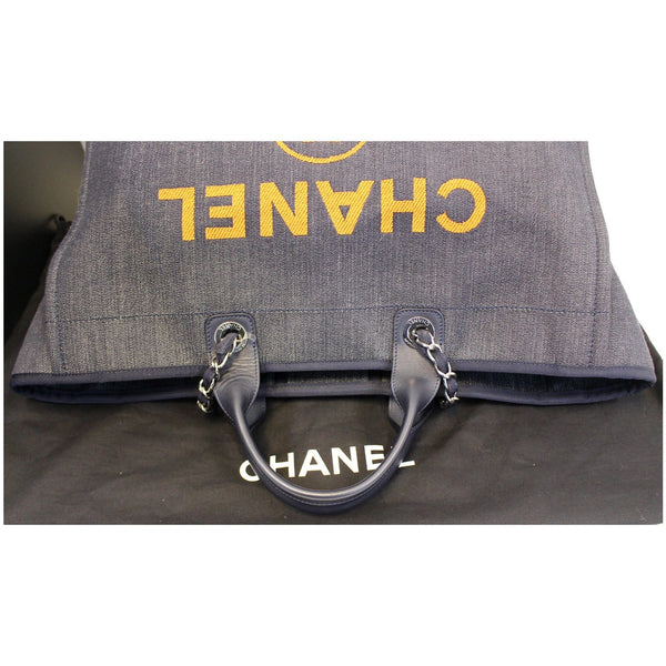 CHANEL Deauville Large Denim Shopping Tote Bag Dark Blue